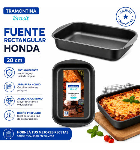 Fuente Asadera Rectangular Honda Antiadherente Cocina 28 Cm Negro