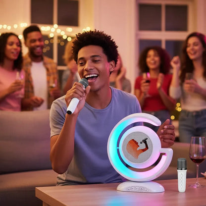 Parlante Karaoke Bluetooth Led Rgb Recargable Tf Usb Fm 3.5 Blanco