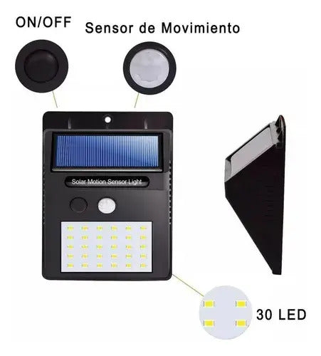 Luz Led Exterior Solar Panel Aplique Con Sensor Movimiento Plafon 30 Leds Farol Detecta Movimiento Luz Para Jardin Entrada Casa Estructura Negro Levys Bazar