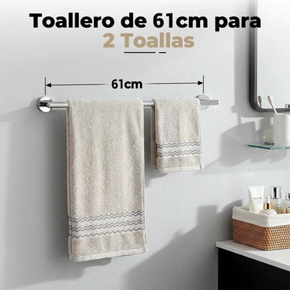 Toallero De Barra Acero Inoxidable Cromo 61cm Soporte Para 2 Toallas Organizador Baño Y Cocina De Pared Diseño Minimalista Gris