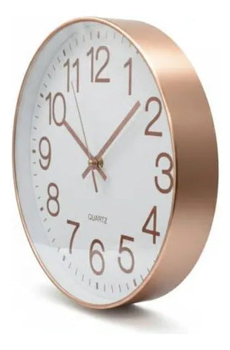 Reloj Pared Analogico Redondo Quartz 30cm Oficina Hogar Champagne Blanco