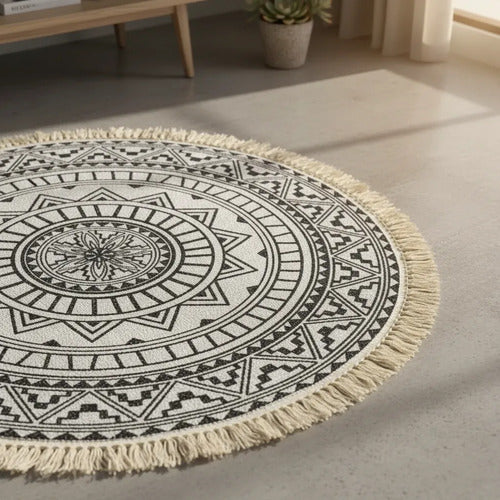 Alfombra Redonda Mandala Algodon 60cm Decorativa Dormitorio 60 Cm Blanco