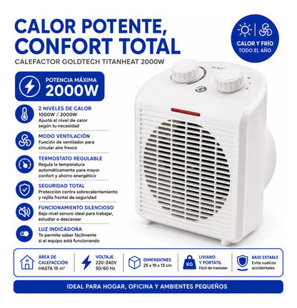 Calefactor Portátil Caloventilador Eléctrico Termostato Beige