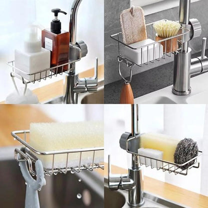 Soporte De Esponjas Ajustable A Canilla Cocina Organizador Plateado