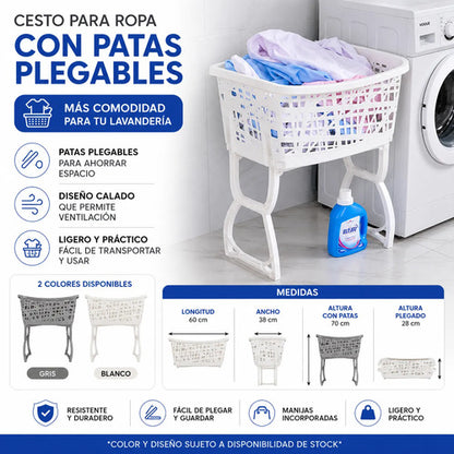 Canasto Ropa Plegable Patas Altura Cesto Hogar Baño Lavadero Gris Calado