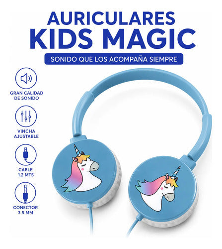 Auriculares Infantil Unicornio Niños Cable Vincha Ajustable Rosa