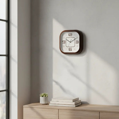 Reloj Pared Analogico Cuadrado Quartz 30cm Hogar Oficina Marrón