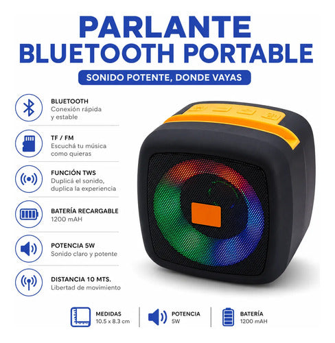 Parlante Bluetooth Portatil Mini Tws Tf Fm 1200mah 5w Audio Negro