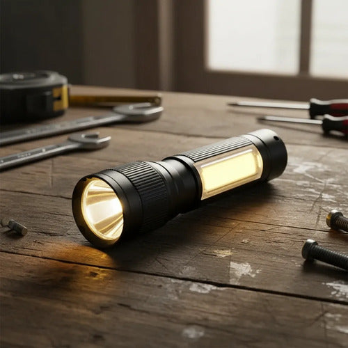 Linterna Portátil Led Recargable 3 Niveles Luz Lateral 9cm Blanco Negro