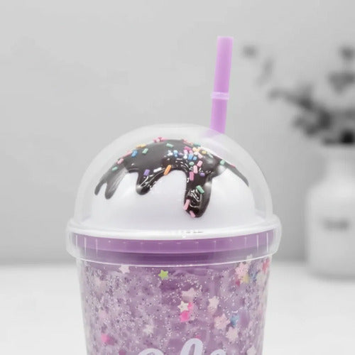Vaso Acrílico Helado Doble Pared Sorbito 450ml Tapa Lila
