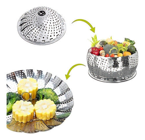 Canasto Vaporizador Cesto De Alimentos Plegable Acero Inox