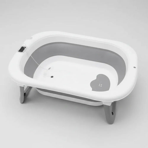 Bañera Infantil Plegable Termómetro Digital Plástico 75x47cm Gris