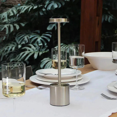 Lampara Luz Gold Led Velador Usb Touch Recargable Tactil Angosta Plateada Veoquiero Plateado Blanco