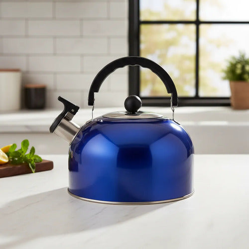 Caldera Acero Inoxidable Asa Rebatible Silbato 3l Pava Azul Azul