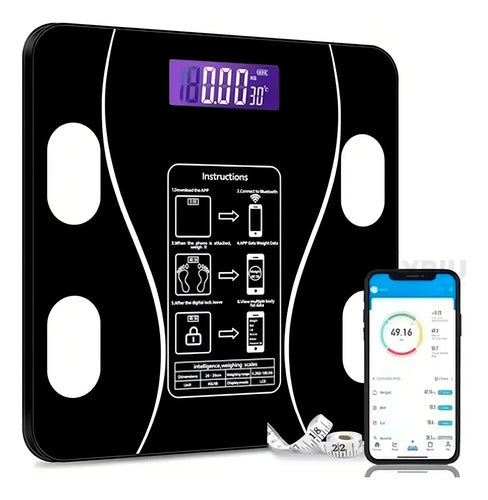 Balanza Pesa Digital Bluetooth Inteligente App Smart Baño Color Negro