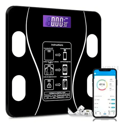 Balanza Pesa Digital Bluetooth Inteligente App Smart Baño Color Negro
