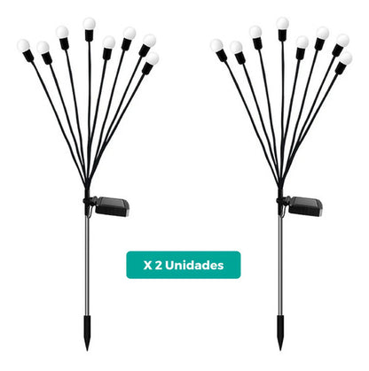 Estaca Luz Solar Ramo 8 Leds Bombillas Jardin Exterior X 2u Negro