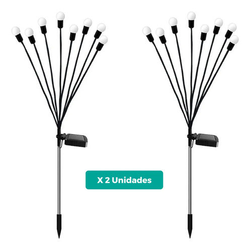 Estaca Luz Solar Ramo 12 Leds Bombillas Jardin Exterior X2 Negro