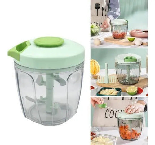 Multiprocesador Picador Manual Cuchilla Intercambiable 900ml Verde