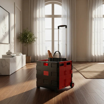 Carrito Plegable Multiuso Compras Mango Extensible 37x37x87 Negro Con Rojo
