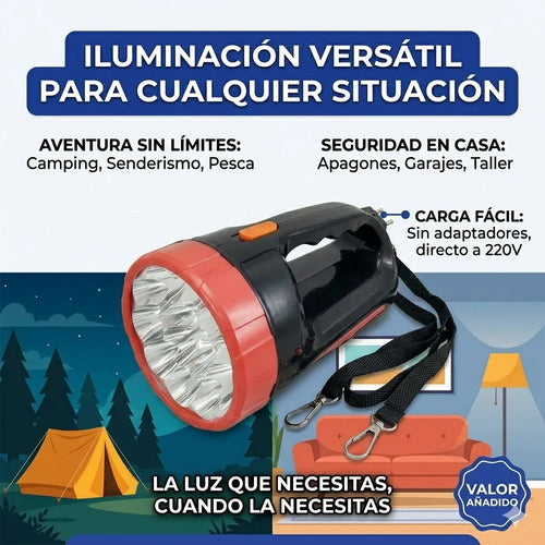Linterna Portatil Foco Grande Recargable 15 Leds 15 Horas Blanco