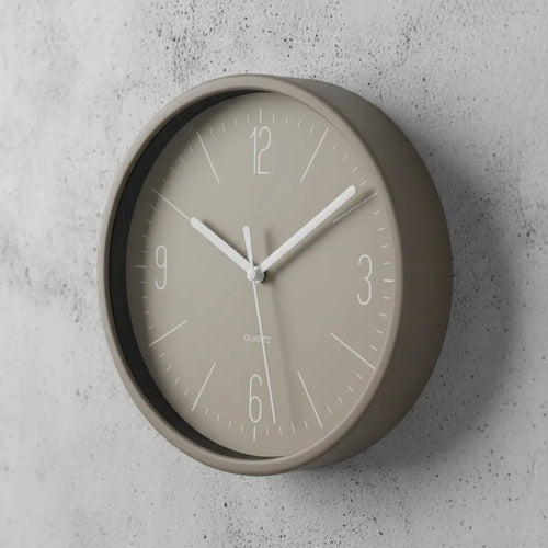 Reloj De Pared Redondo Analógico 19cm Moderno Decorativo Beige