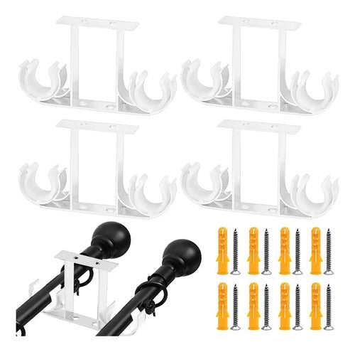 4pcs Soportes Para Barra De Cortina De Aleación De Aluminio Incluye Tornillos De Fijación, Soporte Doble Para Barra De Cortina Para Techocapacidad De Carga: 5 Kg(blanco)