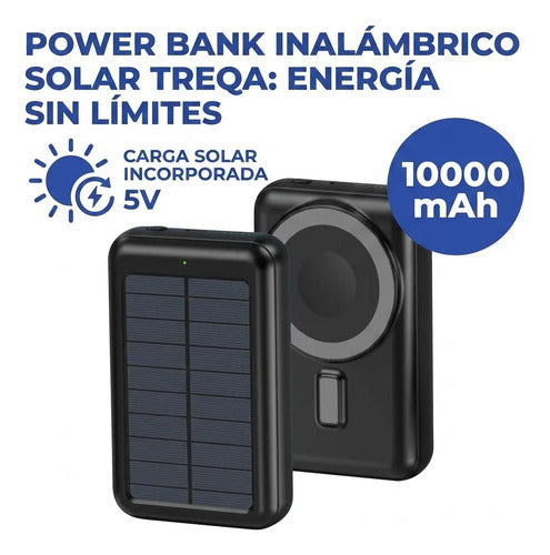 Cargador Portatil Solar Inalambrico 10000 Mah Tipo C Android Negro