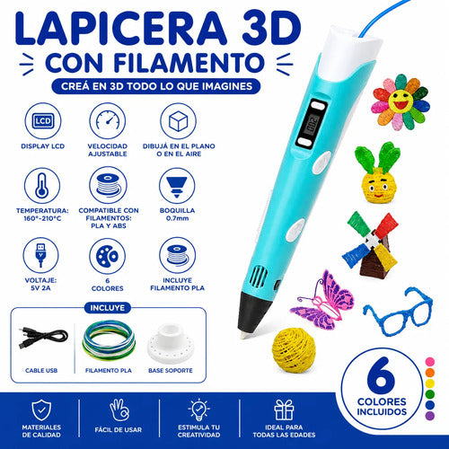 Lapicera Lápiz 3d Filamento Pla Abs Pantalla Lcd Ajustable Aleatorio