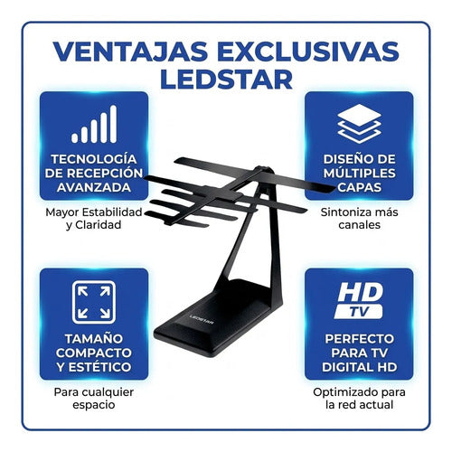 Antenas Interior Tv Digitales Señal Abierta Hdtv Canal 10 Db Negro