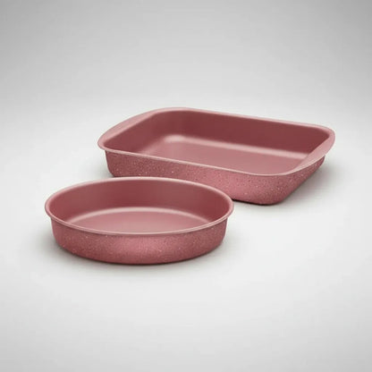 Set Juego Asaderas Antiadherentes 2 Piezas Horno Rectangular Rosa