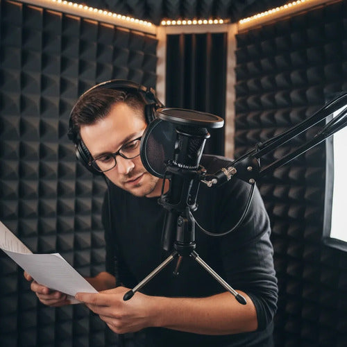 Microfono Estudio Pc Filtro Antipop Tripode Streaming Voz Negro