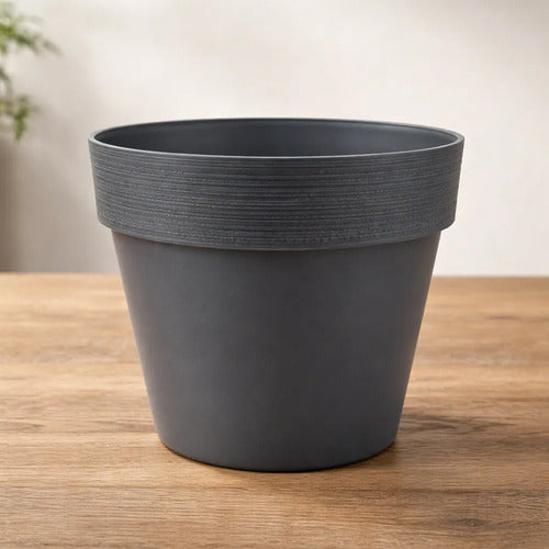 Maceta Plastica Redonda Decorativa 35x30cm Jardin Exterior Gris