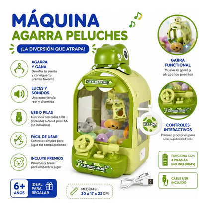 Máquina Garra Infantil Dinosaurio Peluches Usb 30cm Verde Verde