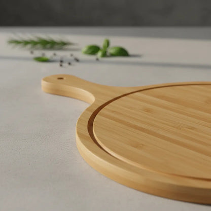 Tabla Pizzera Madera Mango 50x35cm Redonda Picar Cortar Pizzera Con Mango Marrón