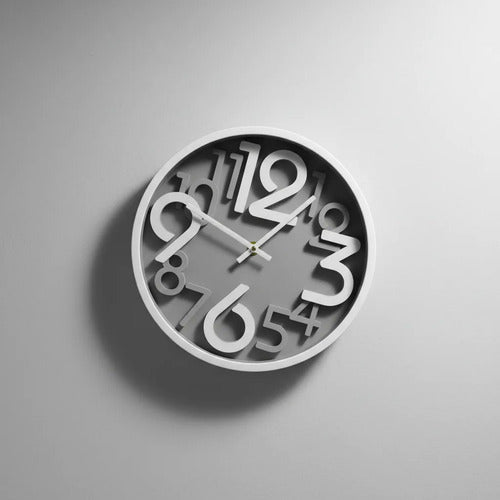 Reloj Pared Redondo Analogico Numeros 3d 25cm Negro Gris Gris