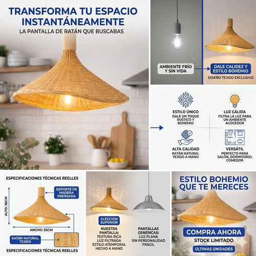 Pantalla Lampara Colgante Ratan 55 Centimetro Rustica Maxima Amarillo Boho Chic / Rústico Moderno