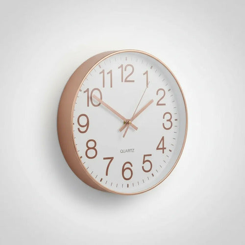 Reloj Pared Analogico Redondo Quartz 30cm Oficina Hogar Champagne Blanco