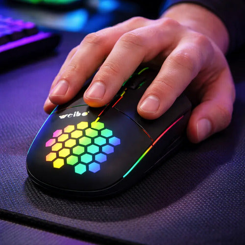 Mouse Gamer Led Rgb Inalambrico Bluetooth Recargable Tipo C Negro