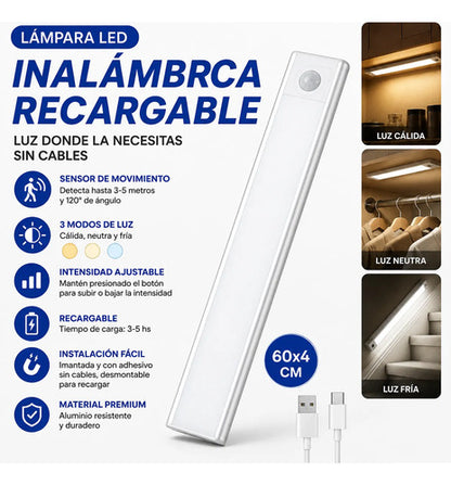 Lámpara Led Sensor Movimiento Recargable Magnética 60cm Cálida / Neutra / Fría