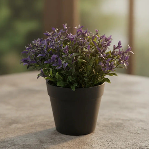 Planta Artificial Decorativa Con Maceta 15x6cm Jardin Living Violeta