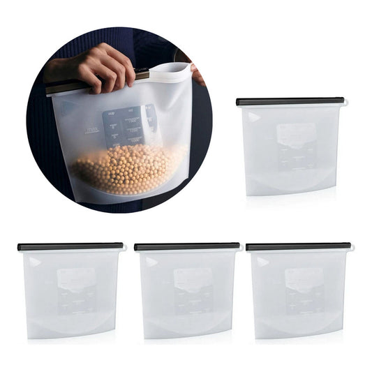 X4 Bolsa Reutilizable De Silicona Hermetica 1500ml