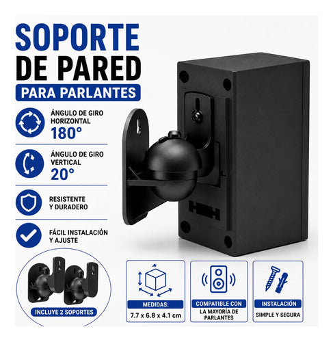 Soporte Pared Parlantes Giratorio Regulable Ajustable 180° Negro