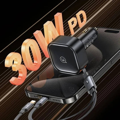 Cargador De Auto Retractil Usb C Tipo C Con Cables 30w