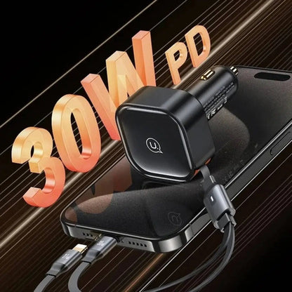 Cargador De Auto Retractil Usb C Tipo C Con Cables 30w Negro