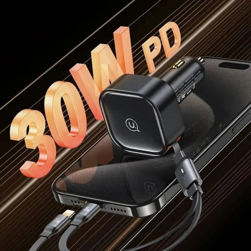 Cargador De Auto Retractil Usb C Tipo C Con Cables 30w Negro