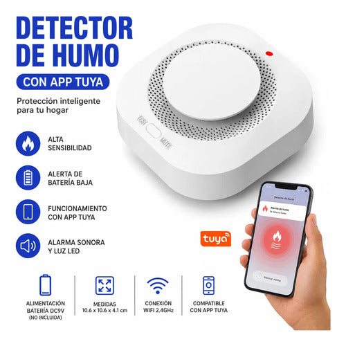 Detector Humo Wifi App Tuya Alarma Alta Sensibilidad Blanco