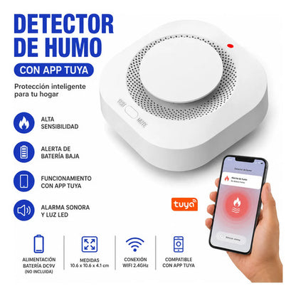 Detector Humo Wifi App Tuya Alarma Alta Sensibilidad Blanco