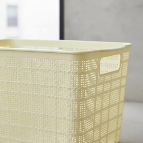 Canasto Plastico Labrado 34x27x22cm Organizador Liviano Beige