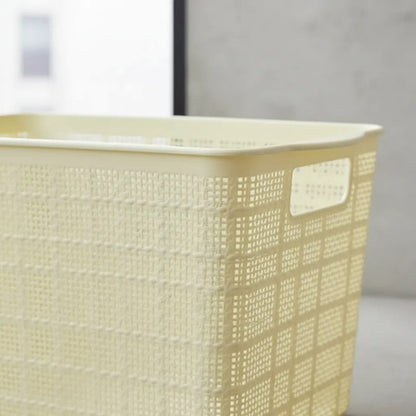 Canasto Plastico Labrado 34x27x22cm Organizador Liviano Beige